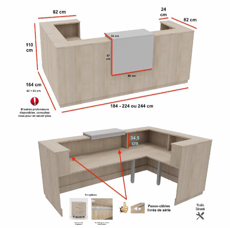 Bureau d'accueil avec retour Delta blanche avec réhausse. - 184, Droite, Blanc, Oui, Acacia clair_1