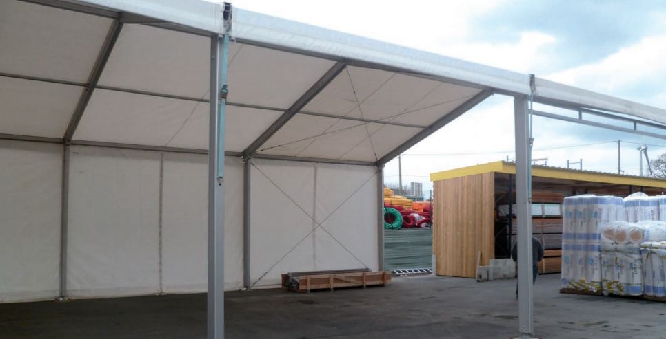 Tente de stockage fermée classique - structure fixe en aluminium avec ancrage au sol par platine - 25 x 10 x 4 m_1