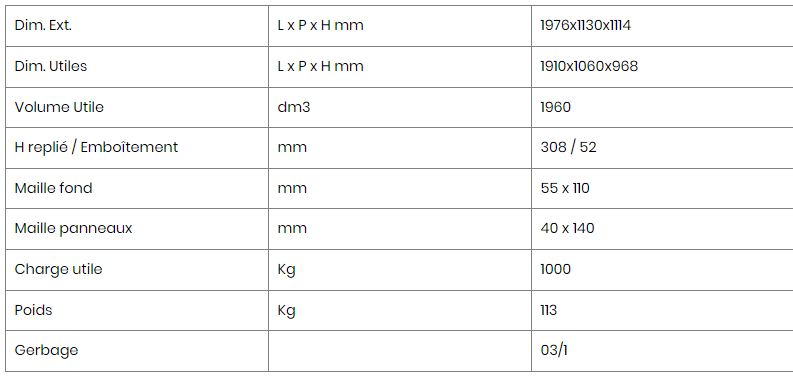 Conteneur grillagé courant 2m3, pour la manutention et le transport de produits divers - charge utile 1000 kg_1
