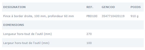 Pince à border - Jouanel Industrie - PBD100 - 100 mm, profondeur 60 mm - poids 910 g_1