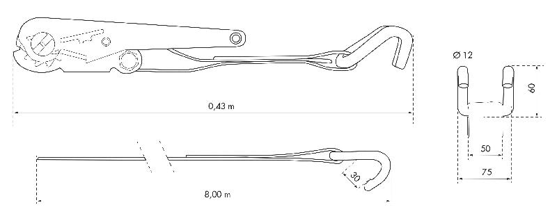 Sangle à cliquet gainée 50mm x 8,00m - Crochet double - Réf. 00290619 - Marque Thirard_1