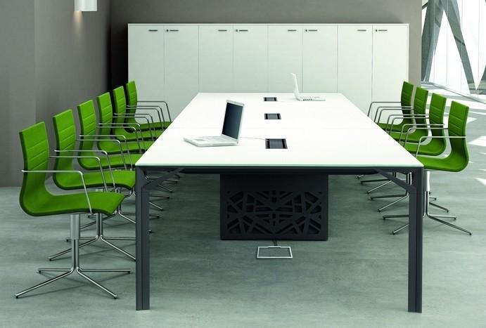 Grande table de réunion X8 avec plateau en verre Officity. - Anthracite, Blanc, 480_1