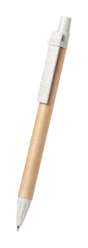 Stylo à bille en papier recyclé - Finitions en paille de blé écologique - Encre bleue_1