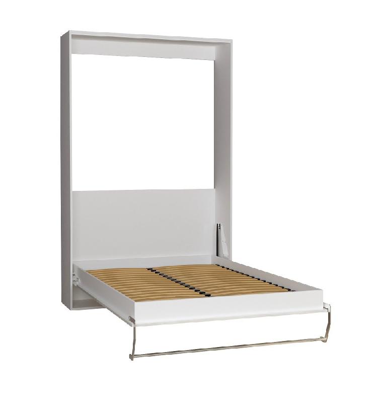 Armoire lit escamotable SMART-V2 blanc mat - façade gloss brillant effet miroir - couchage 140x200 cm_1