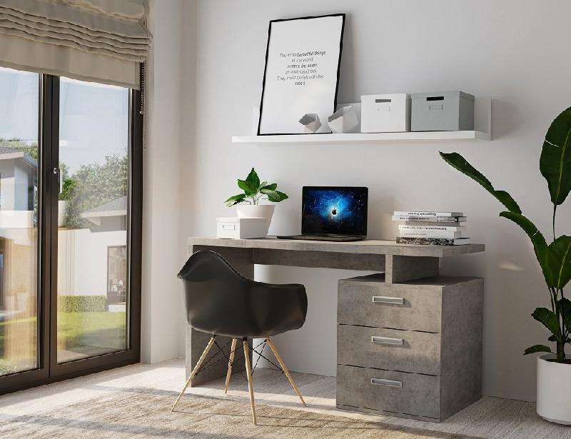 Bureau droit Ruby - 3 tiroirs gris béton - 120 x 60 cm - Design contemporain - Fabrication européenne_1