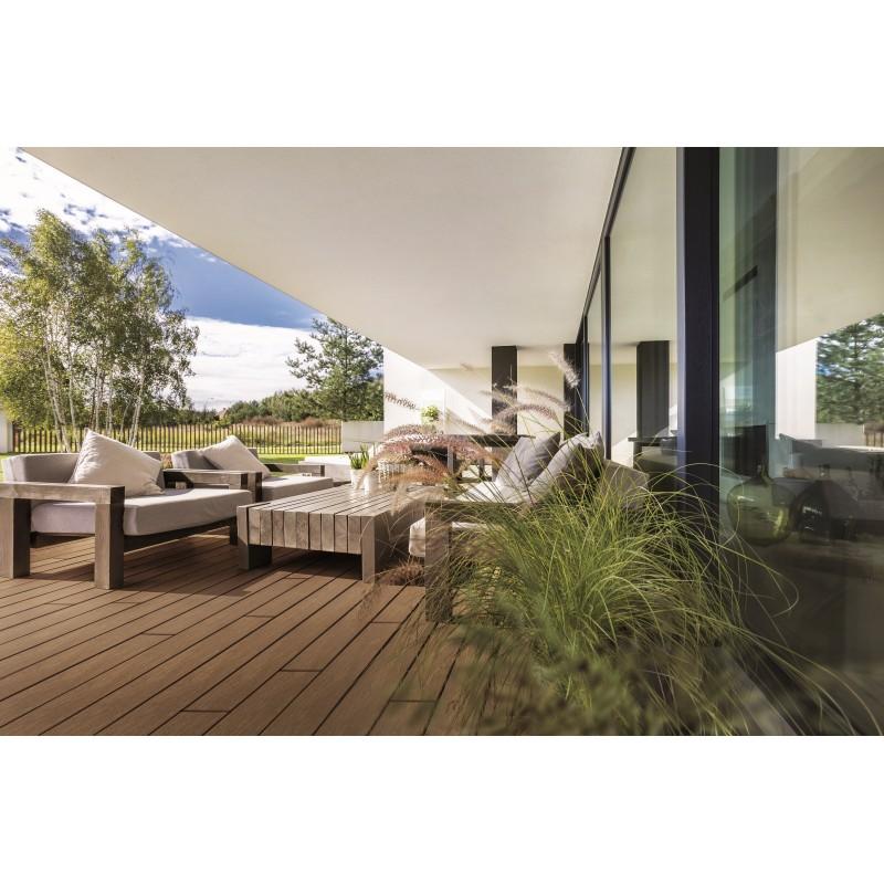 Lame de terrasse en composite alvéolaire coextrudé biface Supra - Ambre/Chêne foncé, épaisseur 23 mm, largeur 14,5 cm, longueur 360 cm - Garantie 15 ans_1