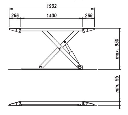 Pont élévateur à ciseaux TECO 300F - extra-bas, 3000 Kg, hauteur max 930 mm_1