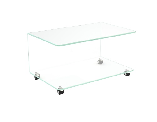 Table basse en verre ELEA - verre cristallin, roulettes, verre courbé 12 mm_0