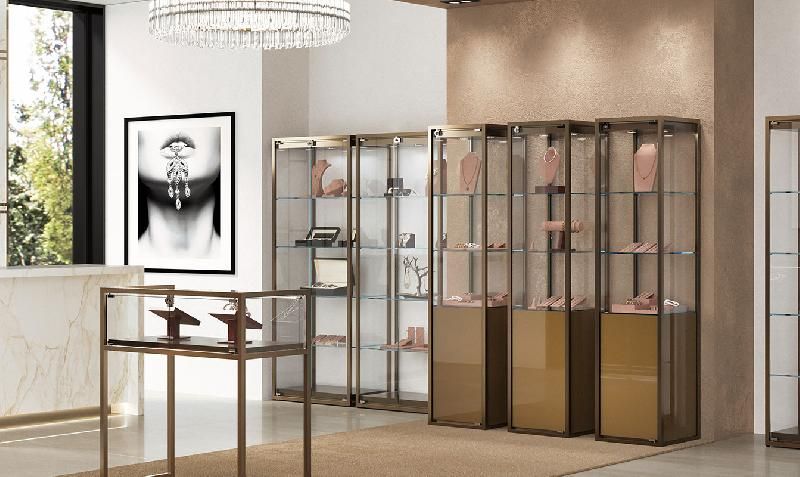 Vitrine haute avec 4 étagères réglables en verre trempé