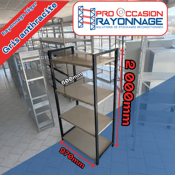 Étagère - Hauteur 2000mm, Longueur 970mm, Profondeur 600mm - Grise anthracite_1