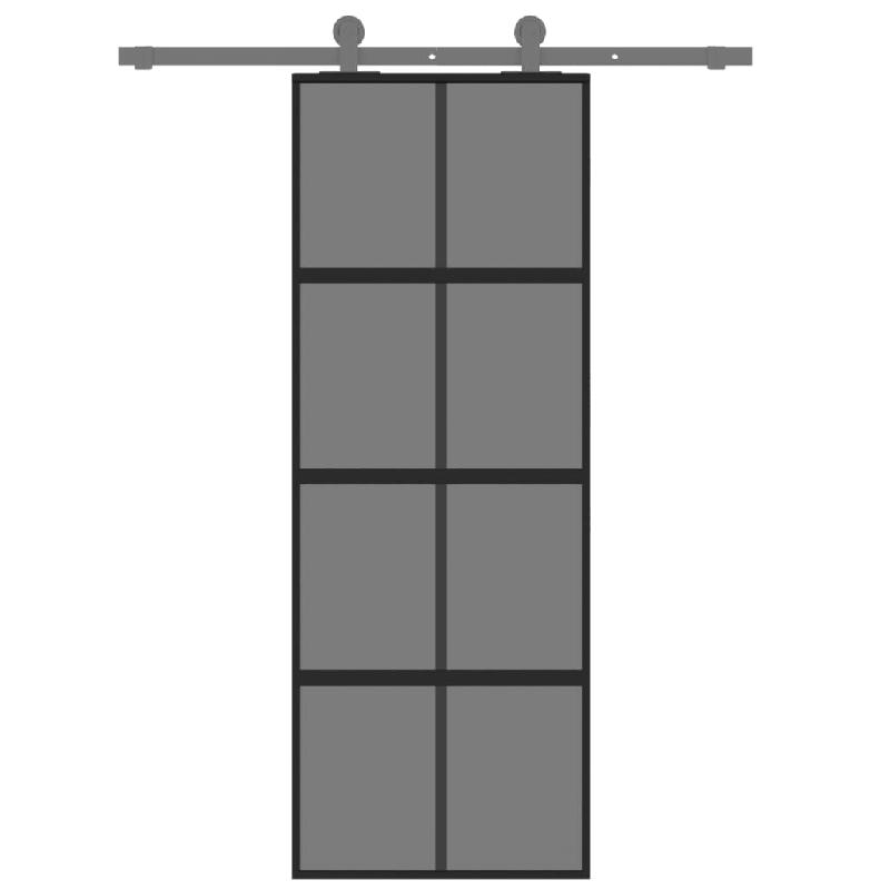 Vidaxl porte coulissante noir 76x205 cm verre trempé aluminium 155225_1