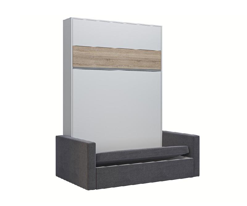ARMOIRE LIT ESCAMOTABLE DJUKE SOFA BLANC BANDEAU CHÊNE CANAPÉ GRIS 140*200 CM_1