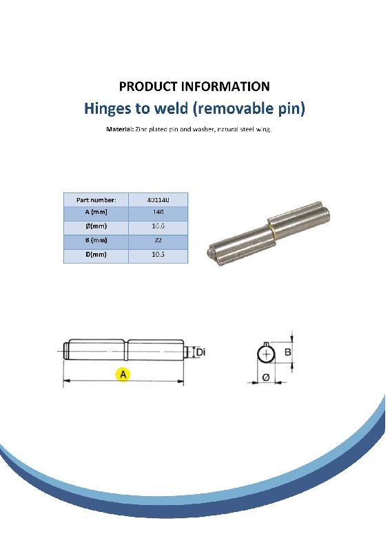 Charnière 140 mm Profil de chute en acier goupille soudable et amovible_1