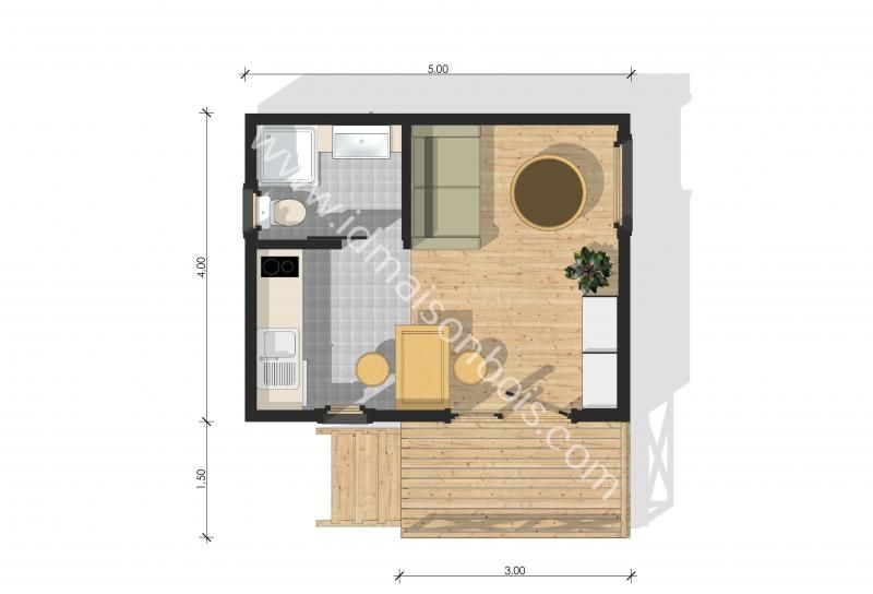 Marseille - Studio de jardin en bois ID Maison - Toiture plate 20m² avec cuisine, salle de bain et WC_1