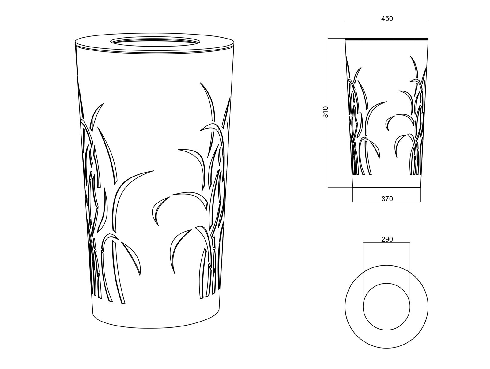 La corbeille Grass Conic - Poubelle publique The Italian Lab - Diam. base 370 mm, top diam. 450 mm, H 810 mm, capacité 80 L, poids 23,9 kg_1