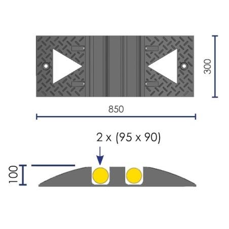 Passe-câbles caoutchouc - chargement par le dessus - 2 canaux Ø 95x90mm - résistant jusqu'à 50T_1
