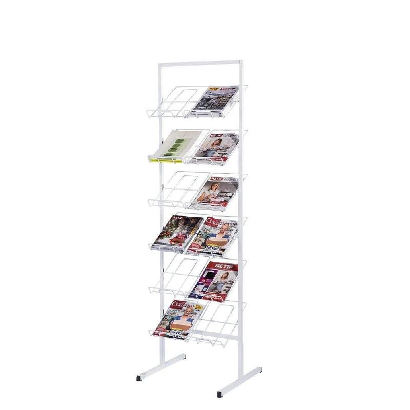 Présentoir revues A4 double - 6 niveaux - 54,5x178cm - couleur blanc - acier_1