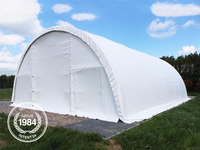 Tunnel de stockage 20x9,15x4,5m - structure en acier, couverture PE 350g/m² blanc - portes et fenêtres incluses_1
