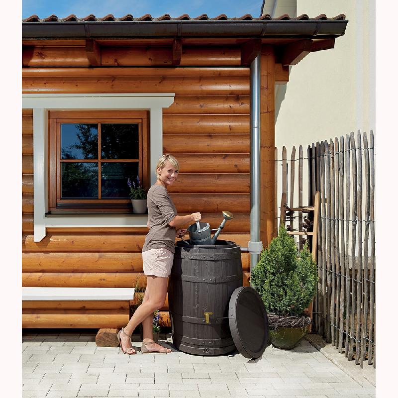 Récupérateur d'eau de pluie mural - Tonneau Vino 250L en polyéthylène - Marron - Marque Garantia_1