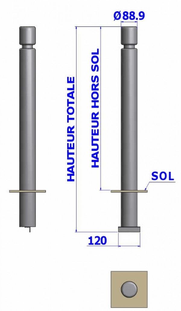 Potelets fixes 02.11 - Gorge, Ø88,9mm, hauteur hors-sol 1,10 à 1,20m - Fixe à sceller_1