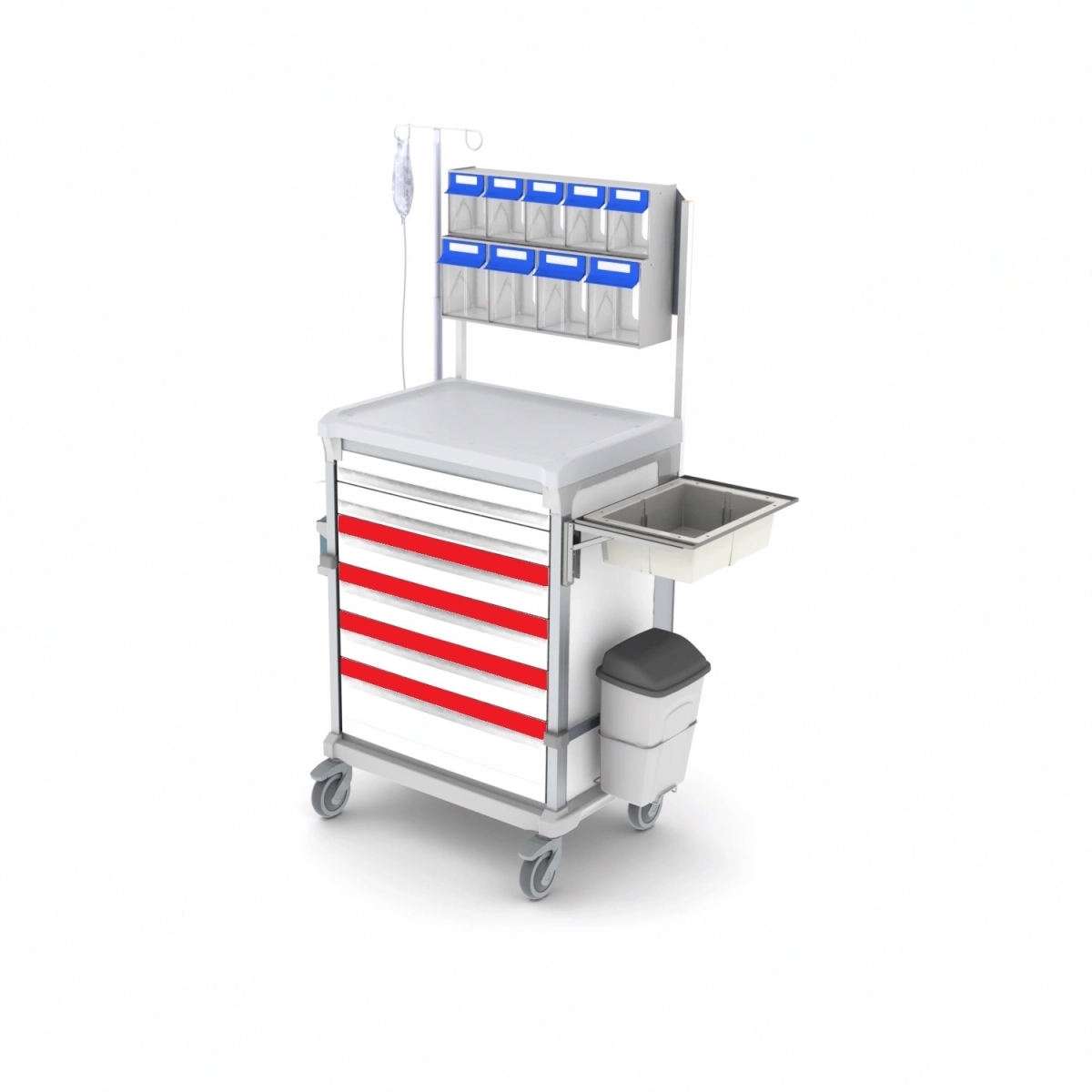 Chariot d'anesthésie à tiroir télescopique conforme aux normes d'hygiène pour garantir un environnement clinique propre - WEECART_1