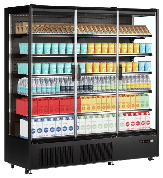 Vitrine réfrigérée murale libre-service en 3 portes avec joues vitrées_1