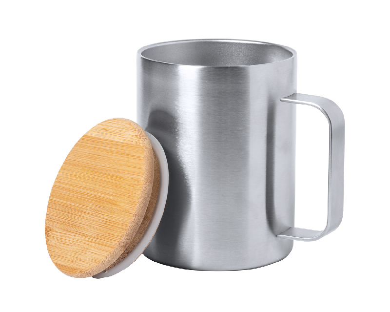 Mug en inox - double paroi en acier inoxydable avec couvercle en bambou - 350 ml_1
