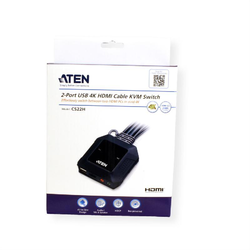 ATEN CS22H Commutateur KVM câble HDMI 4K USB 2 ports avec sélecteur de port distant_1
