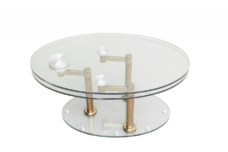 Table basse Double Cooper - plateaux pivotants en verre trempé et piétement acier cuivre inoxydable_1