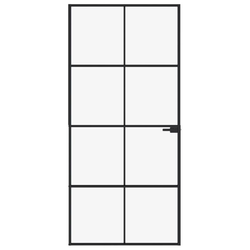 Vidaxl porte d'intérieur noir 93x201,5 cm trempé verre aluminium fin 153664_1