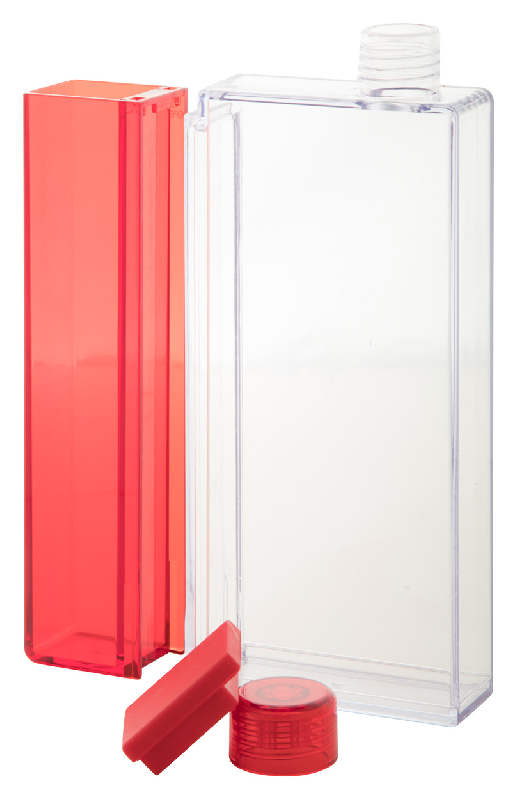 Gourde rectangulaire en plastique transparent - réservoir amovible - capacité 320 ml / 125 ml - couleur rouge_1