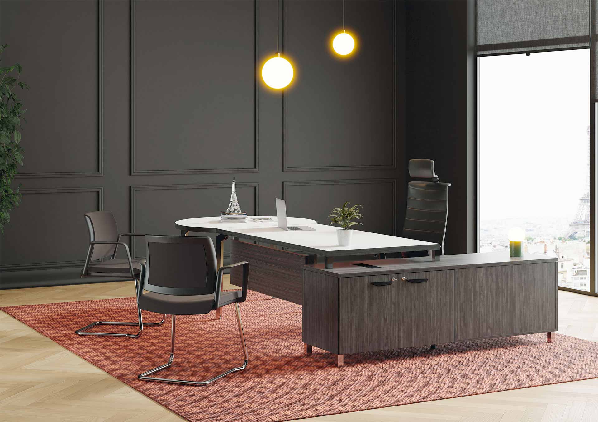 Fauteuil de direction en cuir noir - Wave Direction - ergonomique avec accoudoirs réglables et têtière_1