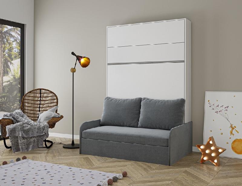 Armoire lit escamotable Bermudes Sofa - Canapé gris et blanc - Couchage 140x200 cm_1