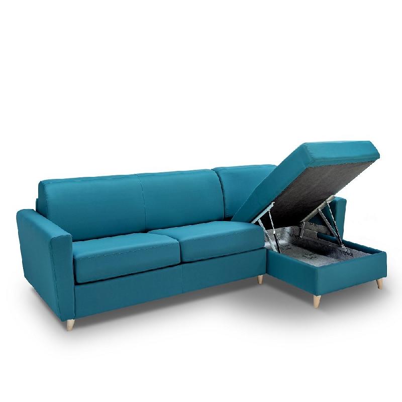Canapé d'angle convertible express Virgola - 140 cm - Sommier à lattes - Matelas 16 cm - Tissu bleu turquoise_1