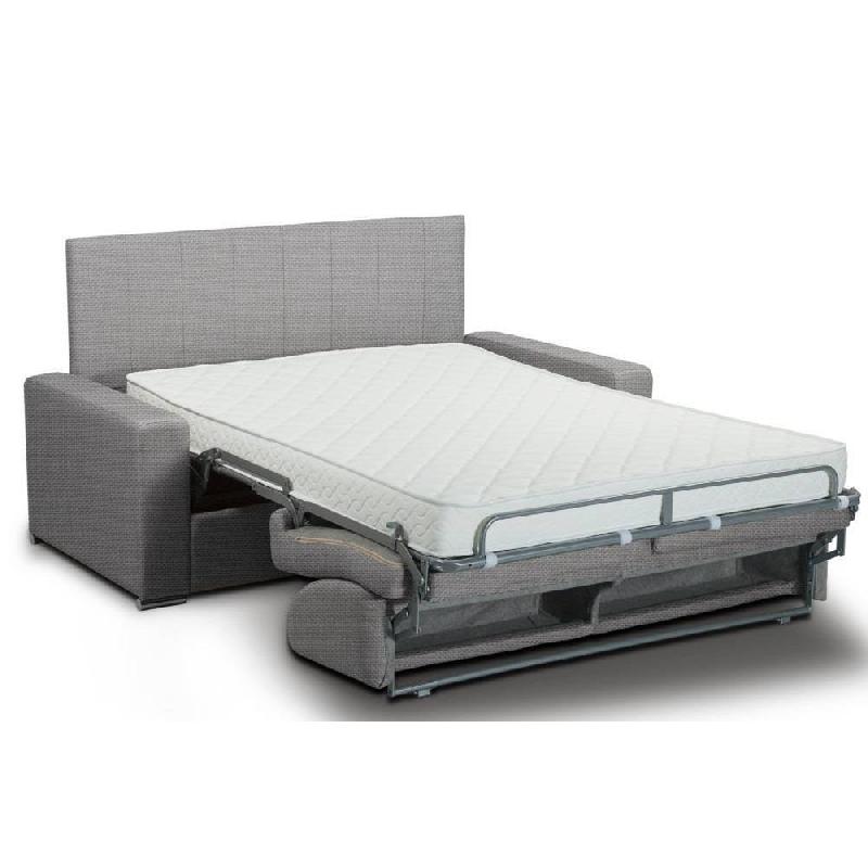 Canapé lit 3 places express Renatonisi - Tête de lit intégrée - Gris silex - Convertible 140x197cm avec matelas 16cm_1