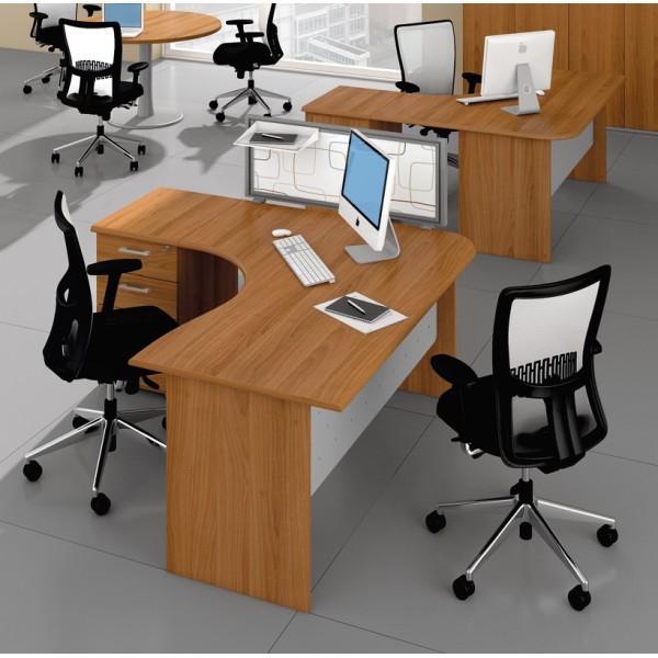Bureau compact mixte avec caisson Idea Pano - Quadrifoglio. - 180, Gris, Gauche, 4 tiroirs_0