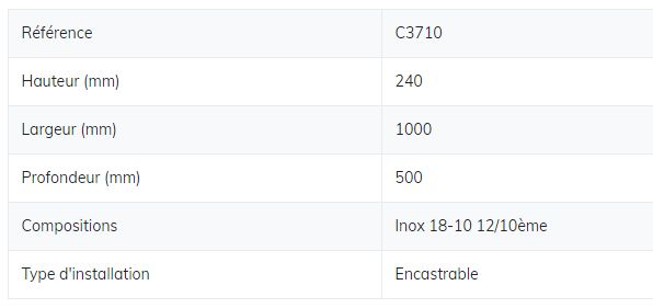C3710 - Plonge à encastrer professionnelle - Ecce Gusto - Bac à droite - Égouttoir 500 mm - Cuve 290x400x240 mm_1