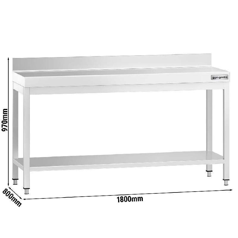 Table Inox de Travail Premium avec Dosseret et Etagère - Profondeur 800 - 1800_1
