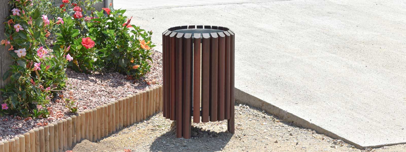 Poubelle publique UP16 - Corbeille Salou - Novatilu - 45 litres - Métallique et Bois_2