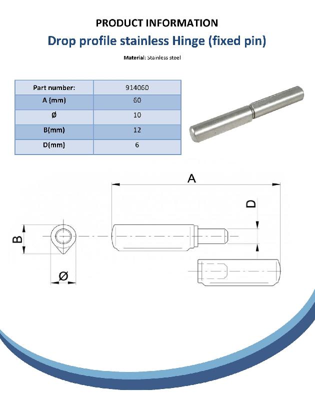 Charnière 60mm Profil de chute en acier inoxydable goupille fixe soudable_1