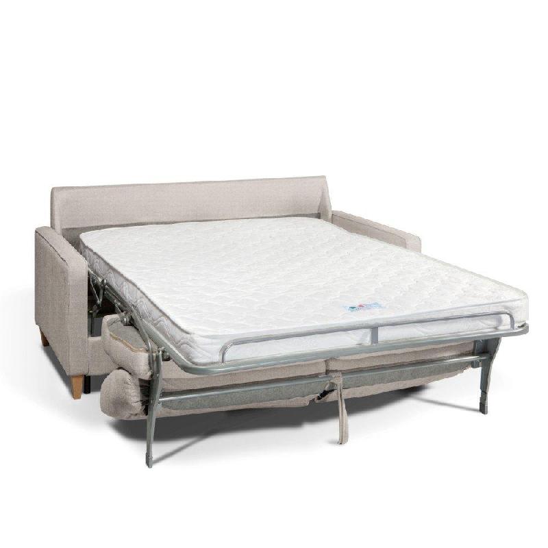 Canapé convertible scandinave 140cm - Matelas 16 cm - Système express - Sommier à lattes Renatonisi - Tissu tweed beige_1
