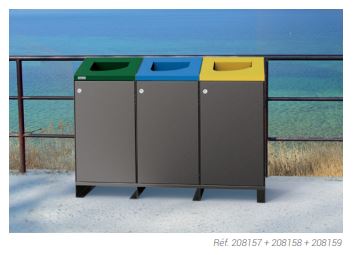 Corbeille Tri Sélectif Berlin 100 L - 4 Modules - Acier Galvanisé avec Porte Frontale et Serrure_1