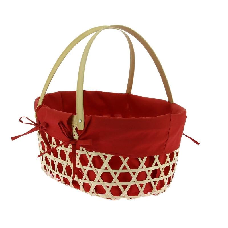 Panier bambou double tissu rouge 35x27x16 cm - par 20_1