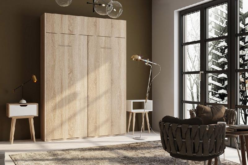 Armoire lit escamotable Dynamo - Chêne - Couchage 120x200 cm avec sommier à lattes_1