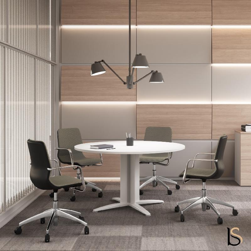 Table de réunion ronde Sigma - Mobel Linea - 116, Anthracite, Acacia foncé_1