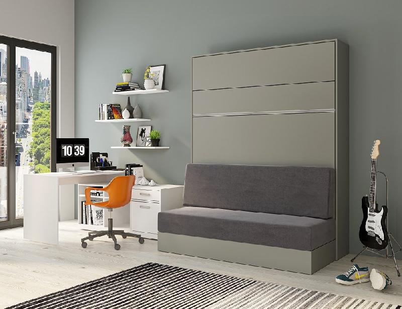 Armoire lit escamotable Genius Sofa gris mat - Canapé gris - Couchage 160x200 cm - Ouverture assistée_1