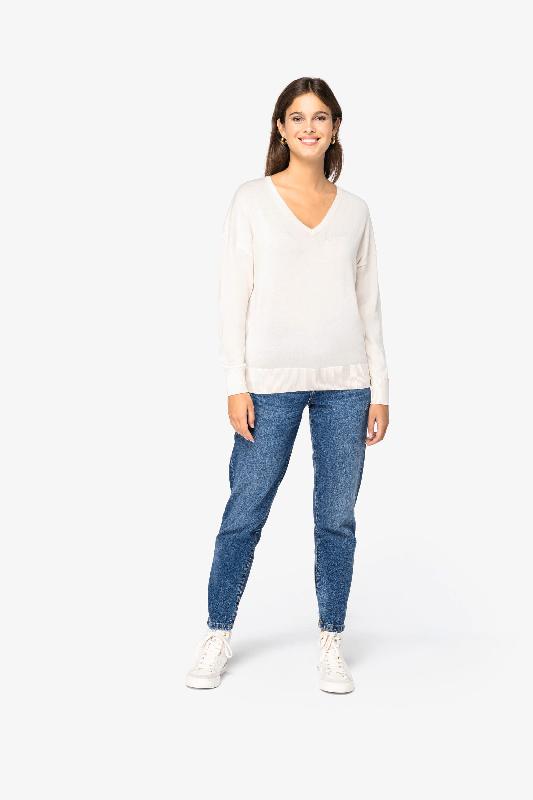 Pull écoresponsable col V femme en lyocell et coton biologique - Réf: NS921 - Marque Native Spirit_1