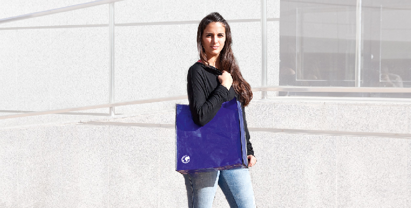 Sac shopping biodégradable - fermeture à pression - PP tissé 120 g/m² - couleur bleue - 60 g_1