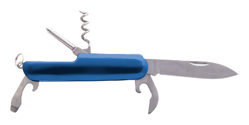 Couteau de poche multifonctions en acier inoxydable - 5 fonctions - manche en aluminium - couleur bleue_1