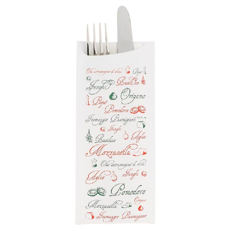 Etui pour couverts papier Pizza + serviette blanche intissée 8,5x19,5cm par 250_1